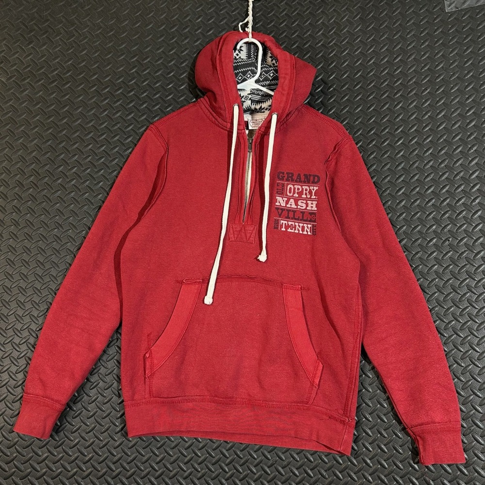 Grand Ole Opry Red Logo Drawstring Hooded‎ Pullover 1/4 Zip Sweater Men's Small